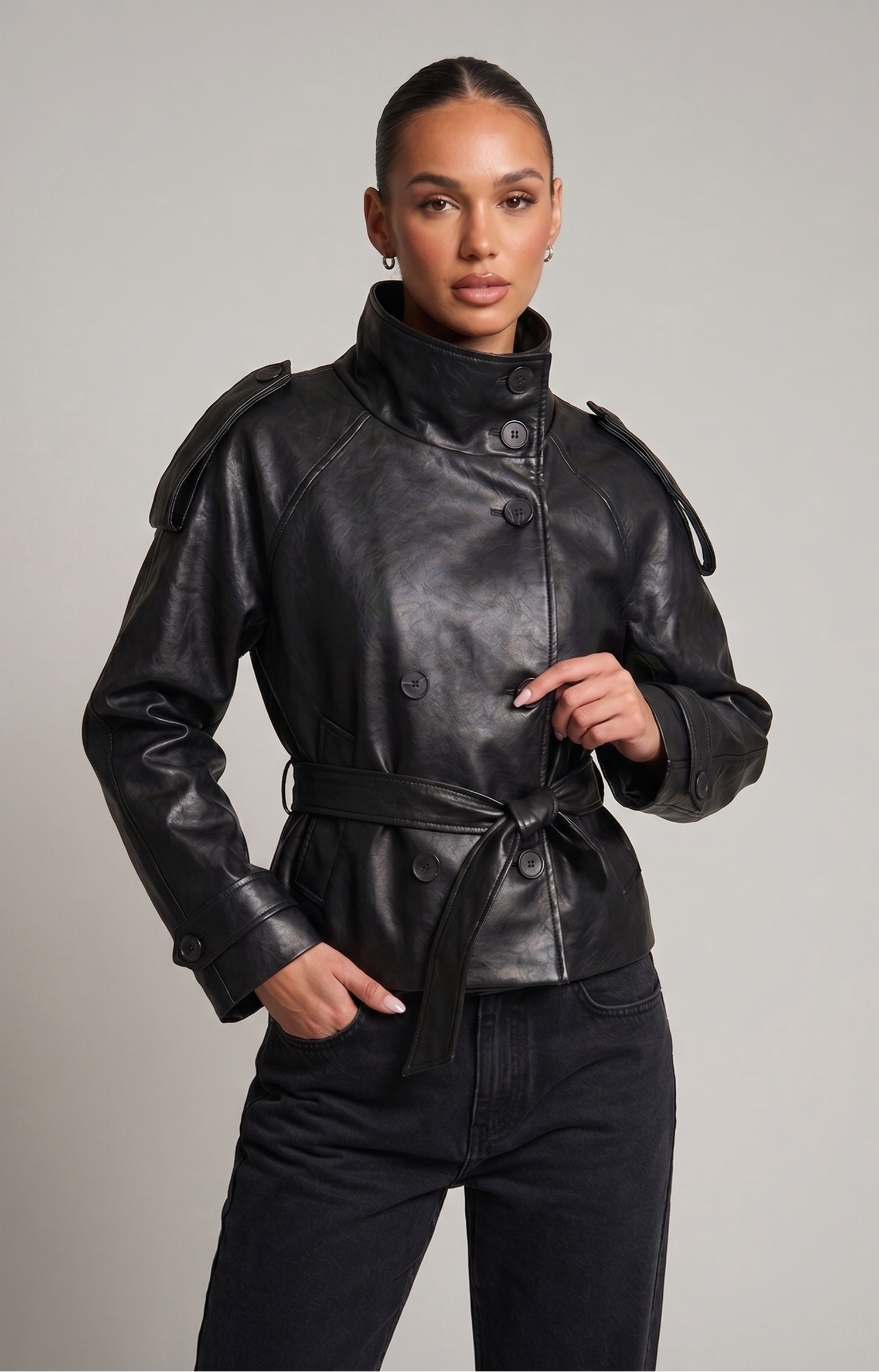 Trenchcoat in Lederoptik