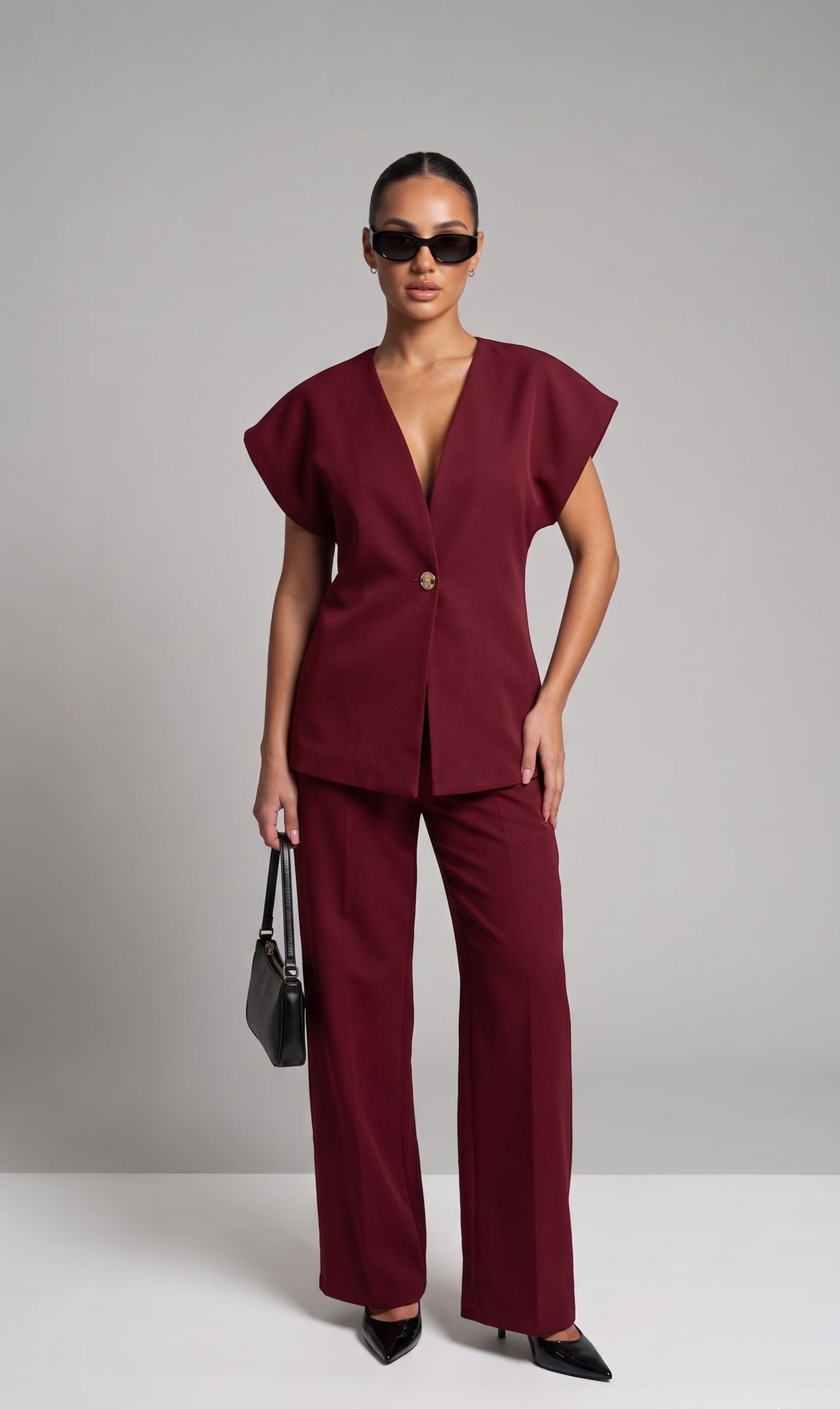 Set aus Geknöpftem Top und Hose